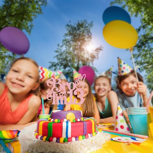 Ephlyn 1Pcs Happy 13th Birthday Cake Topper, Officially Teenager 13 Cake Decor, Bro I'm 13 Cake Decoration, Teens Funny 13th Birthday Party Decorations Supplies Pink in Kuwait