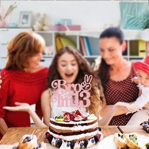 Ephlyn 1Pcs Happy 13th Birthday Cake Topper, Officially Teenager 13 Cake Decor, Bro I'm 13 Cake Decoration, Teens Funny 13th Birthday Party Decorations Supplies Pink in Kuwait