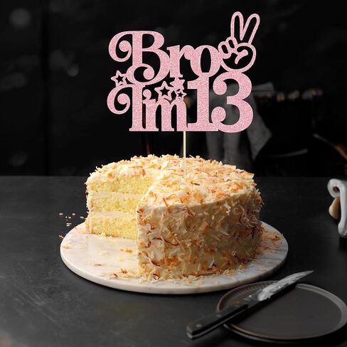 Ephlyn 1Pcs Happy 13th Birthday Cake Topper, Officially Teenager 13 Cake Decor, Bro I'm 13 Cake Decoration, Teens Funny 13th Birthday Party Decorations Supplies Pink in Kuwait