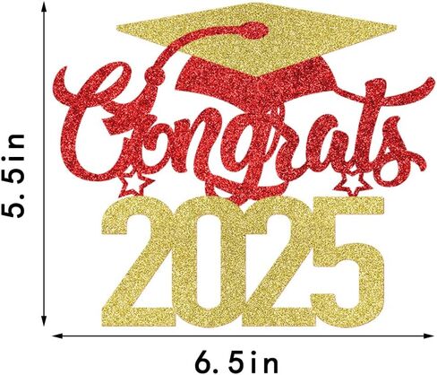 Congrats 2025 Cake Topper, Congrats Grad, Senior High School College Graduation Party Decorations Supplies, Graduation Celebration Party (Dark blue red) in Saudi Arabia