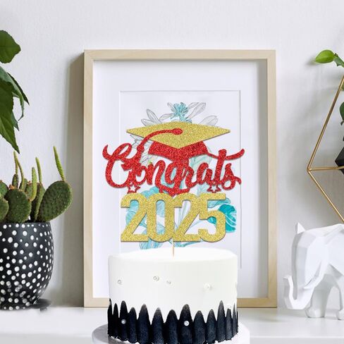 Congrats 2025 Cake Topper, Congrats Grad, Senior High School College Graduation Party Decorations Supplies, Graduation Celebration Party (Dark blue red) in Saudi Arabia