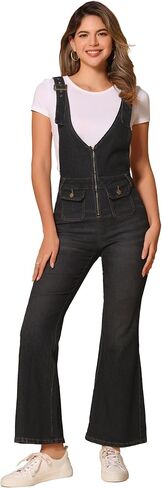 Allegra K Overalls Jeans for Women's Casual Adjustable Bib Bell Bottom Denim Pants Jumpsuits in Kuwait