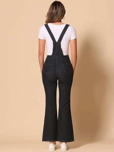 Allegra K Overalls Jeans for Women's Casual Adjustable Bib Bell Bottom Denim Pants Jumpsuits in Kuwait