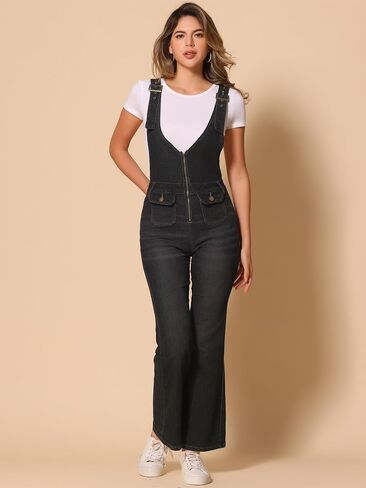 Allegra K Overalls Jeans for Women's Casual Adjustable Bib Bell Bottom Denim Pants Jumpsuits in Kuwait