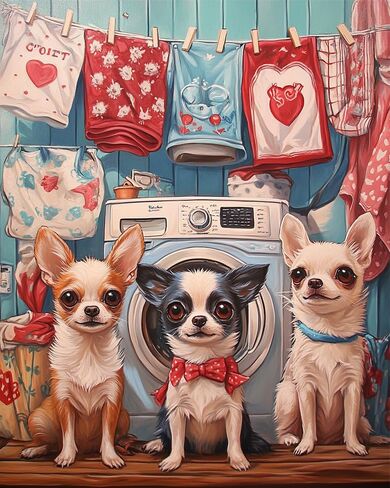 Puppy with Glasses Oil Painting Paint by Number Kits 16 x 20 inch Canvas Doggy Afternoon Tea DIY Painting for Kids Students Adults Beginner with Brushes Acrylic Pigment Dog Vacation(without Frame) in Kuwait