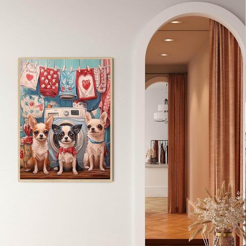 Puppy with Glasses Oil Painting Paint by Number Kits 16 x 20 inch Canvas Doggy Afternoon Tea DIY Painting for Kids Students Adults Beginner with Brushes Acrylic Pigment Dog Vacation(without Frame) in Kuwait