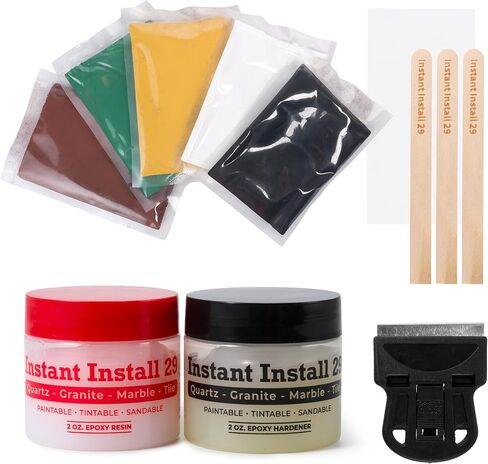 Instant Install 29 – Permanent Granite Tile Marble Quartz Corian Porcelain Stone Repair Epoxy 8 Oz – Broken/Chips/Cracks – Reattaches/Rebuilds Missing Pieces – Dry in 29 Minutes! Tintable with EZ Tint in Kuwait