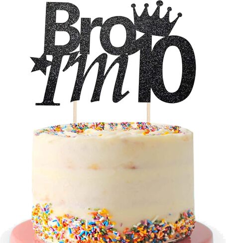 Happy 10th Chake Cake Topper ، Gold Bro Im 10 عيد ميلاد اختيار كعكة ، سلام أرقام واحدة أنا 10 كعكة توببر للأطفال الأولاد الأرقام المزدوجة 10 سنة ديكور الكعك (الذهب) in Kuwait