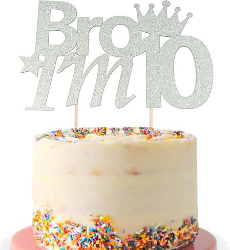 Happy 10th Chake Cake Topper ، Gold Bro Im 10 عيد ميلاد اختيار كعكة ، سلام أرقام واحدة أنا 10 كعكة توببر للأطفال الأولاد الأرقام المزدوجة 10 سنة ديكور الكعك (الذهب) in Kuwait
