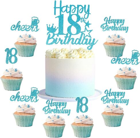 18th Birthday Cake Topper Teal Blue 18 Pack, Happy 18th Birthday Cake Picks Sticks, Cheer to 18 Cupcake Toppers for Girl, Eighteen Years Old Birthday Party Decorations Supplies in Saudi Arabia