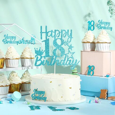 18th Birthday Cake Topper Teal Blue 18 Pack, Happy 18th Birthday Cake Picks Sticks, Cheer to 18 Cupcake Toppers for Girl, Eighteen Years Old Birthday Party Decorations Supplies in Saudi Arabia