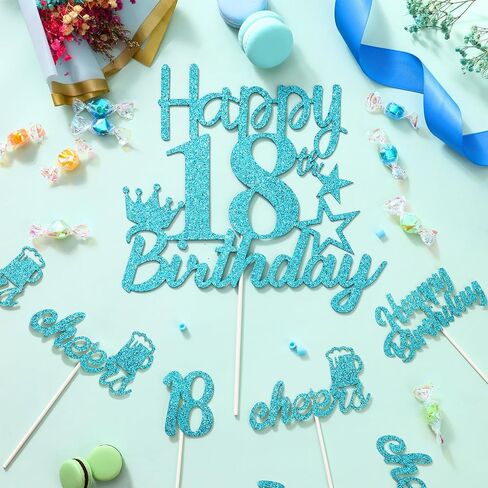 18th Birthday Cake Topper Teal Blue 18 Pack, Happy 18th Birthday Cake Picks Sticks, Cheer to 18 Cupcake Toppers for Girl, Eighteen Years Old Birthday Party Decorations Supplies in Saudi Arabia