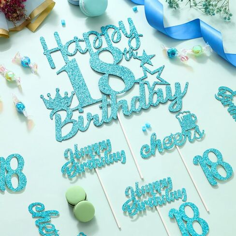 18th Birthday Cake Topper Teal Blue 18 Pack, Happy 18th Birthday Cake Picks Sticks, Cheer to 18 Cupcake Toppers for Girl, Eighteen Years Old Birthday Party Decorations Supplies in Saudi Arabia