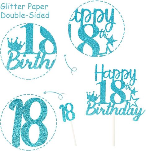 18th Birthday Cake Topper Teal Blue 18 Pack, Happy 18th Birthday Cake Picks Sticks, Cheer to 18 Cupcake Toppers for Girl, Eighteen Years Old Birthday Party Decorations Supplies in Saudi Arabia