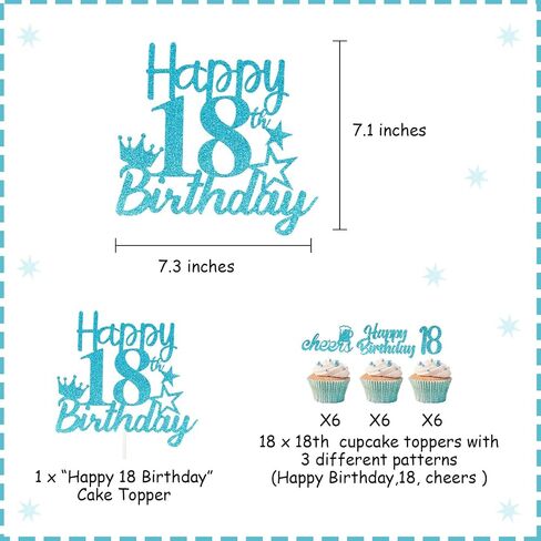18th Birthday Cake Topper Teal Blue 18 Pack, Happy 18th Birthday Cake Picks Sticks, Cheer to 18 Cupcake Toppers for Girl, Eighteen Years Old Birthday Party Decorations Supplies in Saudi Arabia