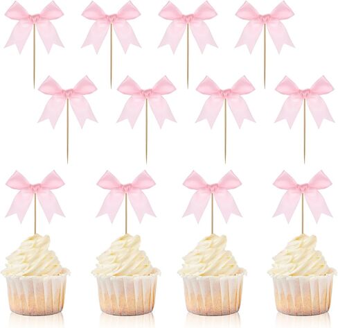 12 Pcs Pink Bow Cupcake Toppers, Pink Cake Topper, Pink Bow Cake Topper, Bowknot Party Supplies for Birthday, Bow Princess Cake Topper for Girl Birthday Wedding Party Supplies in Saudi Arabia