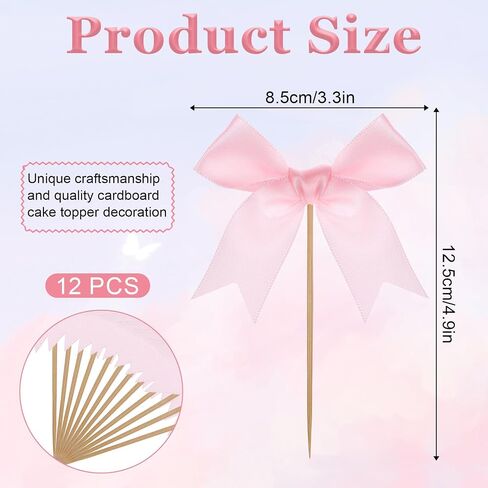 12 Pcs Pink Bow Cupcake Toppers, Pink Cake Topper, Pink Bow Cake Topper, Bowknot Party Supplies for Birthday, Bow Princess Cake Topper for Girl Birthday Wedding Party Supplies in Saudi Arabia