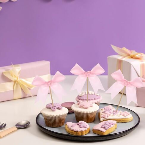 12 Pcs Pink Bow Cupcake Toppers, Pink Cake Topper, Pink Bow Cake Topper, Bowknot Party Supplies for Birthday, Bow Princess Cake Topper for Girl Birthday Wedding Party Supplies in Saudi Arabia