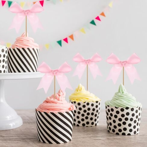 12 Pcs Pink Bow Cupcake Toppers, Pink Cake Topper, Pink Bow Cake Topper, Bowknot Party Supplies for Birthday, Bow Princess Cake Topper for Girl Birthday Wedding Party Supplies in Saudi Arabia