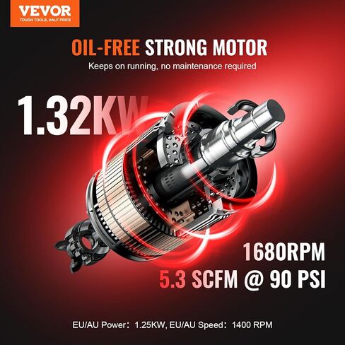 Vevor 6.3 Gallon Air Compressor ، 2 HP 3.35 CFM@ 90PSI OIL OIL ضاغط الهواء الخالي من الخزان والخزائن MAX. ضغط 116PSI ، ضاغط هادئ 70 ديسيبل لإصلاح السيارات ، تضخم الإطارات ، الرسم الرش ، تسمير الأعمال الخشبية in Saudi Arabia