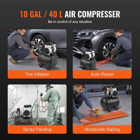 Vevor 6.3 Gallon Air Compressor ، 2 HP 3.35 CFM@ 90PSI OIL OIL ضاغط الهواء الخالي من الخزان والخزائن MAX. ضغط 116PSI ، ضاغط هادئ 70 ديسيبل لإصلاح السيارات ، تضخم الإطارات ، الرسم الرش ، تسمير الأعمال الخشبية in Saudi Arabia