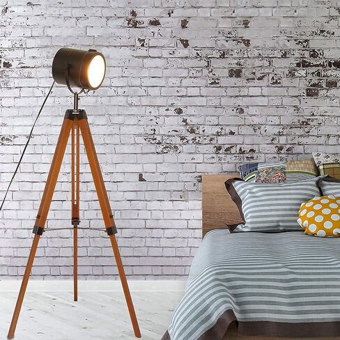 Industrial Vintage Black Tripod Floor Table Lamp - Modern Adjustable Height Wooden Nautical Cinema Searchlight - Spotlight Standing Reading Light for Living Room Bedroom Office Decoration(no Bulb) in Saudi Arabia
