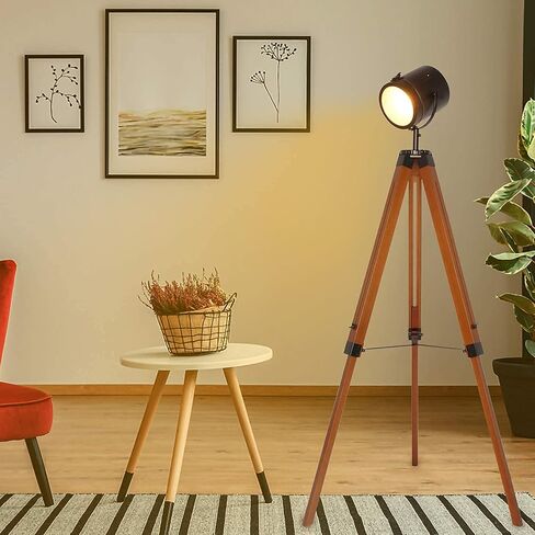Industrial Vintage Black Tripod Floor Table Lamp - Modern Adjustable Height Wooden Nautical Cinema Searchlight - Spotlight Standing Reading Light for Living Room Bedroom Office Decoration(no Bulb) in Saudi Arabia
