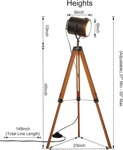 Industrial Vintage Black Tripod Floor Table Lamp - Modern Adjustable Height Wooden Nautical Cinema Searchlight - Spotlight Standing Reading Light for Living Room Bedroom Office Decoration(no Bulb) in Saudi Arabia