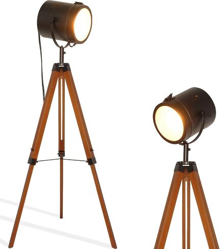 Industrial Vintage Black Tripod Floor Table Lamp - Modern Adjustable Height Wooden Nautical Cinema Searchlight - Spotlight Standing Reading Light for Living Room Bedroom Office Decoration(no Bulb) in Saudi Arabia