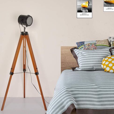 Industrial Vintage Black Tripod Floor Table Lamp - Modern Adjustable Height Wooden Nautical Cinema Searchlight - Spotlight Standing Reading Light for Living Room Bedroom Office Decoration(no Bulb) in Saudi Arabia