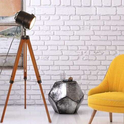 Industrial Vintage Black Tripod Floor Table Lamp - Modern Adjustable Height Wooden Nautical Cinema Searchlight - Spotlight Standing Reading Light for Living Room Bedroom Office Decoration(no Bulb) in Saudi Arabia