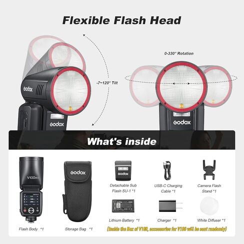 Godox V100S Flash V100-S 100W Flash Head Head Lead Flash for Sony ، 2.4G Wireless مع فلاش خارجي ومصنعة مصراع عالمية 1/80000 ، بطارية ليثيوم مدمجة (إصدار الولايات المتحدة الأمريكية) in Saudi Arabia