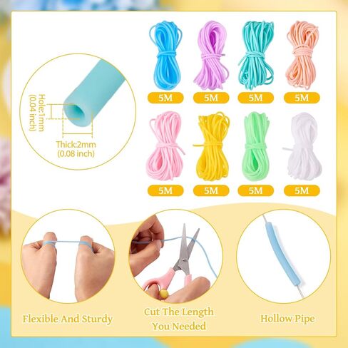 Pandahall 43.8 Yards Hollow Pipe Rubber Cords 4mm Candy Colors Knitting Barber Cords Stitch Savers Knitting Cords Hollow Rubber Tubing Silicone Pipes for Knitting Craft in Saudi Arabia