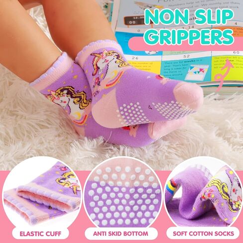 Baby Girls Toddlers Grips Socks Kids Non Slip Anti Skid Funny Animal Cartoon Gift Cotton Socks with Grippers 12 Pairs Stocking Stuffers(Cartoon Colorful,5-8Y) in Saudi Arabia
