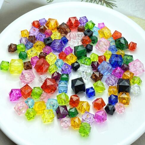 400pcs 8mm Acrylic Cube Faceted Beads Colorful Square Plastic Spacer Beads Loose Beads for DIY Craft Making Necklace Bracelet Earring Wind Chimes(Green) in Saudi Arabia