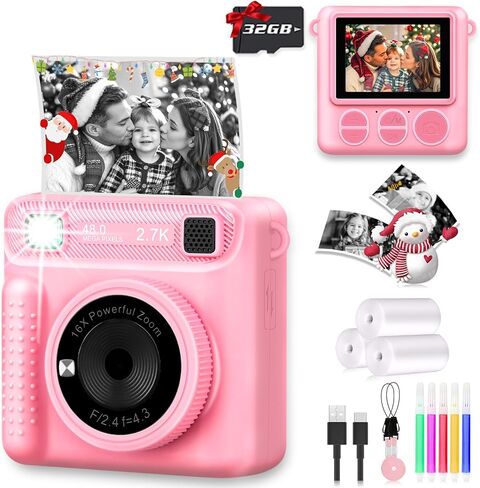 Camera for Kids Instant Print,Portable Camera with 32G Card & 1080p Video,Instant Print Camera with Color Pens for DIY,Over 3 Years Old for Boys Girls Birthday Gifts Halloween Christmas(Purple) in Kuwait