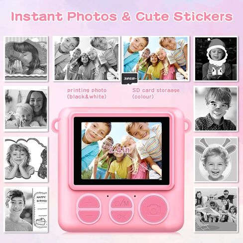 Camera for Kids Instant Print,Portable Camera with 32G Card & 1080p Video,Instant Print Camera with Color Pens for DIY,Over 3 Years Old for Boys Girls Birthday Gifts Halloween Christmas(Purple) in Kuwait