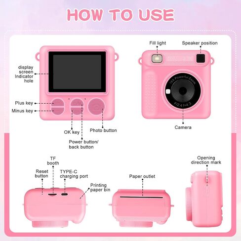 Camera for Kids Instant Print,Portable Camera with 32G Card & 1080p Video,Instant Print Camera with Color Pens for DIY,Over 3 Years Old for Boys Girls Birthday Gifts Halloween Christmas(Purple) in Kuwait