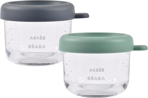 Beaba 5 oz Glass Baby Food Jars with Soft Silicone Air Tight Lids, Glass Storage Containers with Lids, Microwave and Freezer Safe Containers, Sage Green in Saudi Arabia