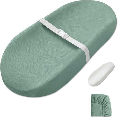 Blissful Diary Muslin Baby Changing Pad with Waterproof Lining Foam, Diaper Changing Table Pad with Cover for Dressers (Roman Green, Avocado) in Kuwait
