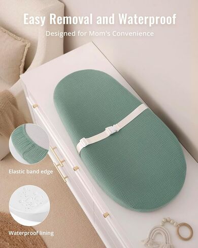 Blissful Diary Muslin Baby Changing Pad with Waterproof Lining Foam, Diaper Changing Table Pad with Cover for Dressers (Roman Green, Avocado) in Kuwait
