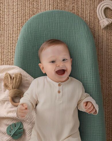 Blissful Diary Muslin Baby Changing Pad with Waterproof Lining Foam, Diaper Changing Table Pad with Cover for Dressers (Roman Green, Avocado) in Kuwait