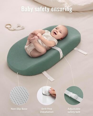 Blissful Diary Muslin Baby Changing Pad with Waterproof Lining Foam, Diaper Changing Table Pad with Cover for Dressers (Roman Green, Avocado) in Kuwait