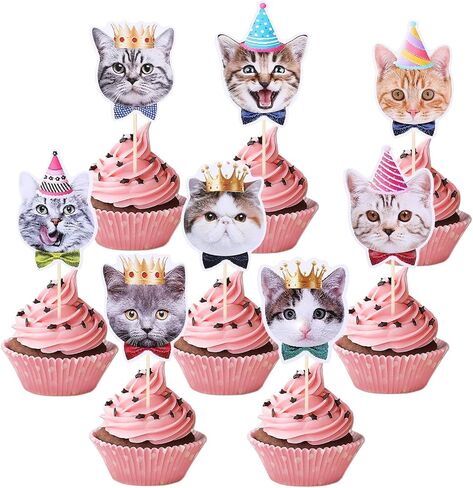 24PCS CAT CUPCAKE TOPPORS ، عيد ميلاد Cat PET PET تحت عنوان الحفلات زخرفة CAT CAK CAK in Kuwait