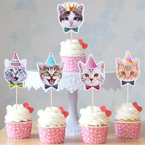 24PCS CAT CUPCAKE TOPPORS ، عيد ميلاد Cat PET PET تحت عنوان الحفلات زخرفة CAT CAK CAK in Kuwait