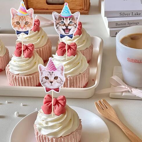24PCS CAT CUPCAKE TOPPORS ، عيد ميلاد Cat PET PET تحت عنوان الحفلات زخرفة CAT CAK CAK in Kuwait