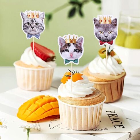 24PCS CAT CUPCAKE TOPPORS ، عيد ميلاد Cat PET PET تحت عنوان الحفلات زخرفة CAT CAK CAK in Kuwait