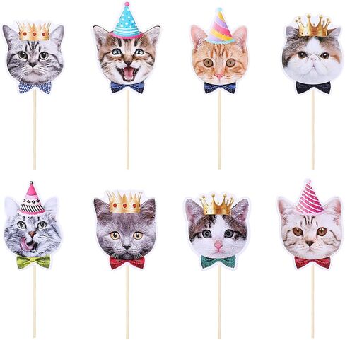 24PCS CAT CUPCAKE TOPPORS ، عيد ميلاد Cat PET PET تحت عنوان الحفلات زخرفة CAT CAK CAK in Kuwait