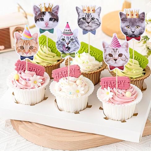 24PCS CAT CUPCAKE TOPPORS ، عيد ميلاد Cat PET PET تحت عنوان الحفلات زخرفة CAT CAK CAK in Kuwait