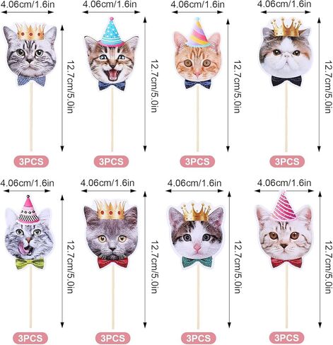 24PCS CAT CUPCAKE TOPPORS ، عيد ميلاد Cat PET PET تحت عنوان الحفلات زخرفة CAT CAK CAK in Kuwait